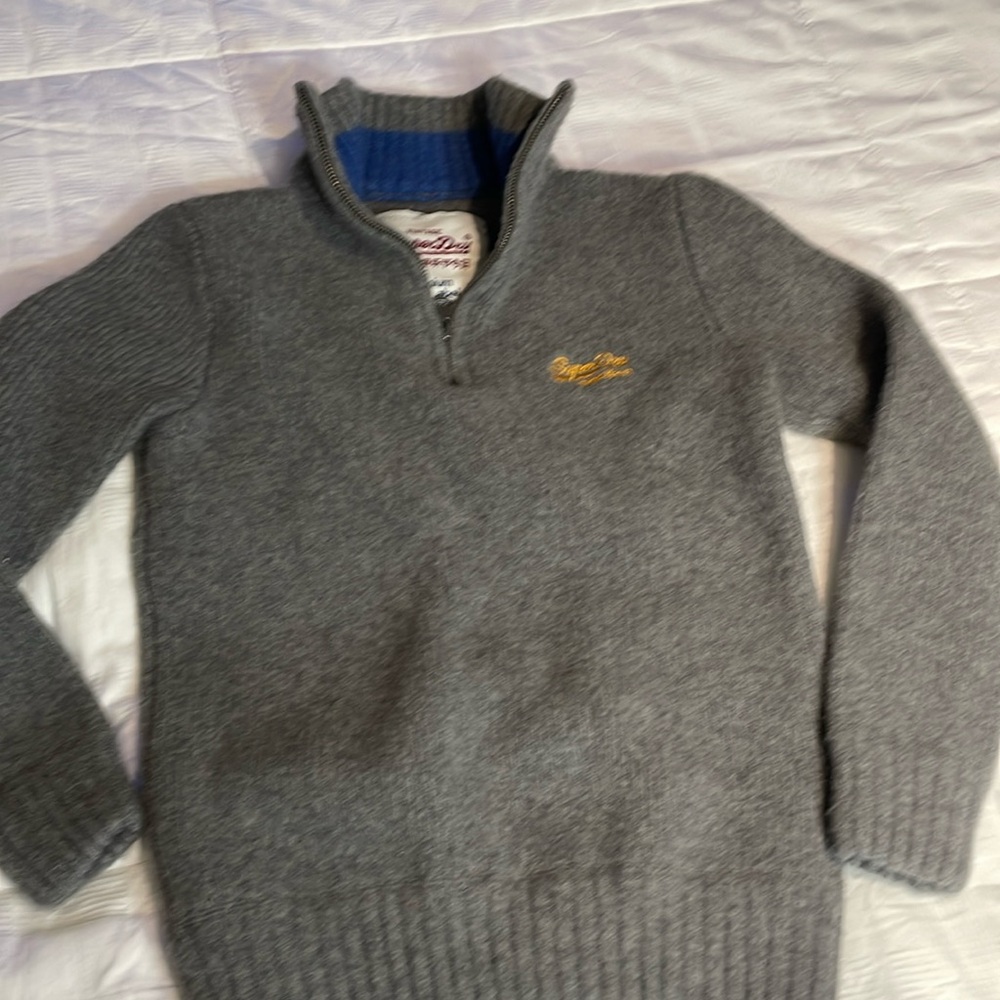 SuperDry Boys Lambswool Grey Pullover Sweater Size Medium